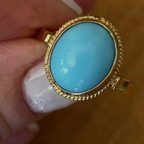 Vintage 9k gold turquoise oval ring. Size 8 - Picture 1 of 8